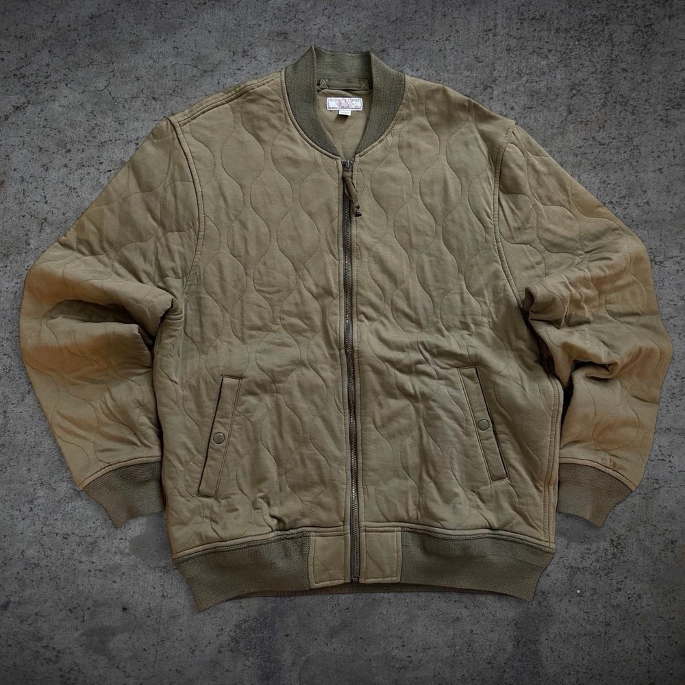 Wallace & Barnes Quilted Bomber Jacket Size Large Olive Green Workwear